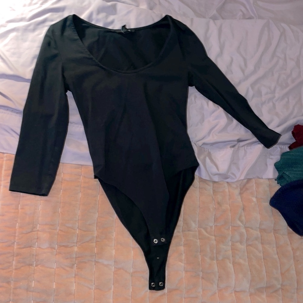black scoop neck bodysuit